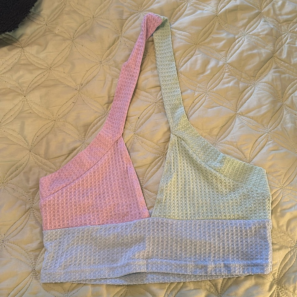 Multi-colored super cropped halter top